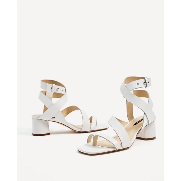Zara Shoes - ZARA WHITE LEATHER STRAPPY HEELED SANDALS
